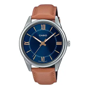 Casio Brown Leather Strap Blue Dial Quartz Watch for Gents - MTP-V005L-2B5UDF