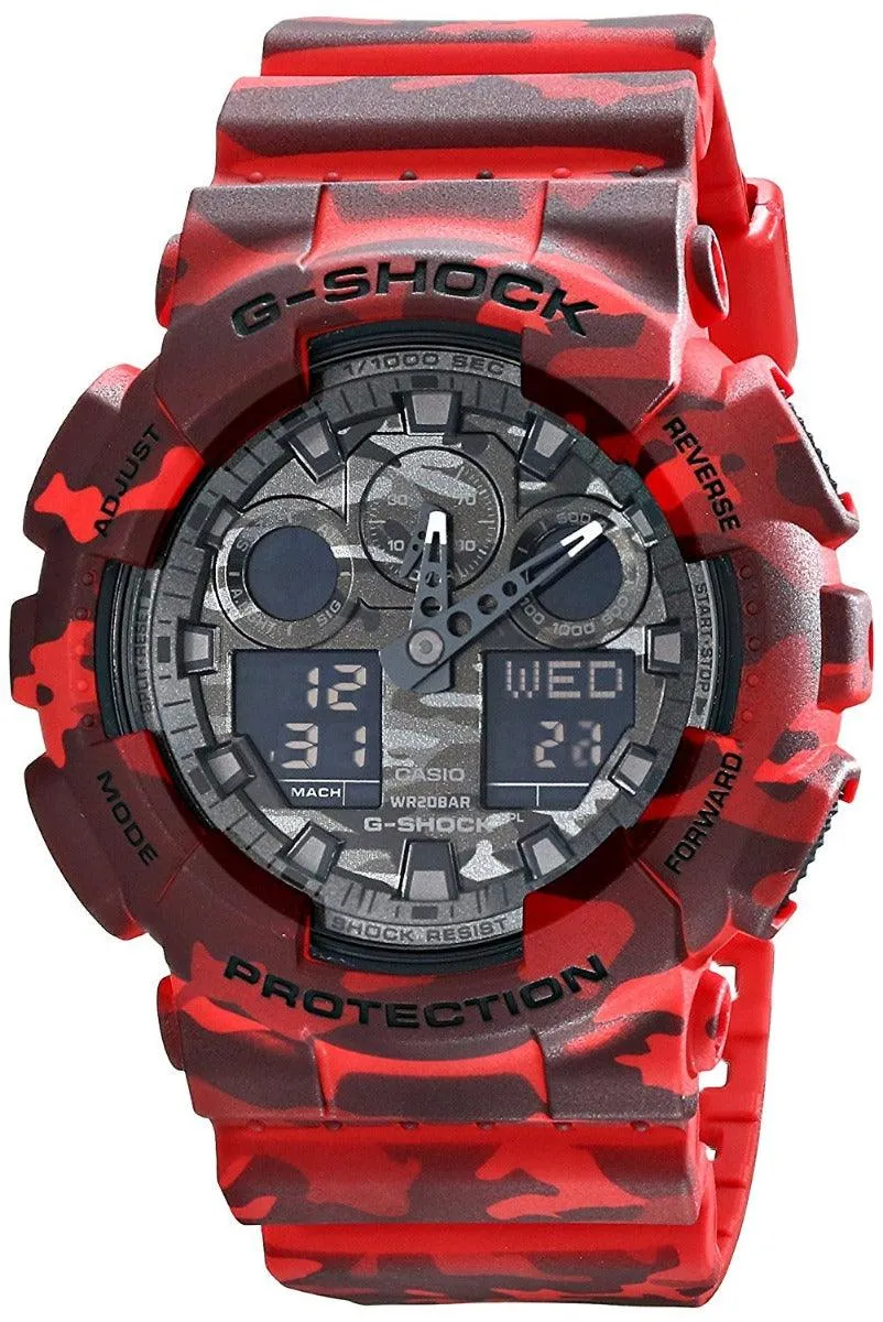 Casio G-Shock Grey Graphic Dial Red Camo Resin Quartz  Watch GA100CM-4A