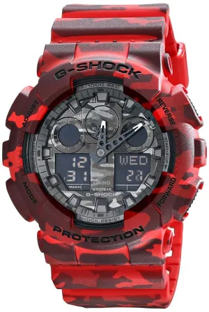 Casio G-Shock Grey Graphic Dial Red Camo Resin Quartz  Watch GA100CM-4A