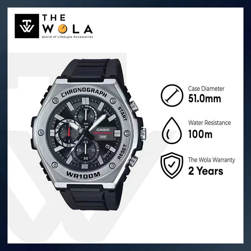 Casio MWA-300H-1A Men Chronograph Watch Black Resin Strap