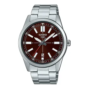 Casio Silver Stainless Steel Maroon Dial Quartz Watch for Gents - MTP-VD02D-5EUDF