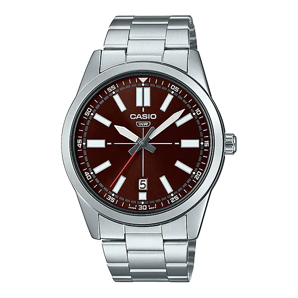 Casio Silver Stainless Steel Maroon Dial Quartz Watch for Gents - MTP-VD02D-5EUDF