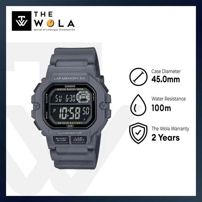 Casio WS-1400H-8B Men Digital Watch Grey Resin Strap
