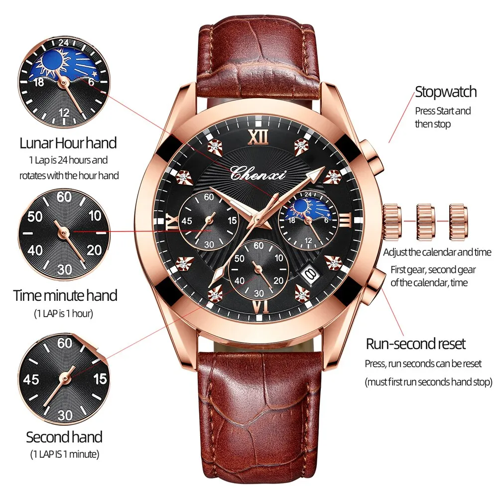 CHENXI Fashion Men Watches Sport Waterproof Luminous Chronograph Military Clock Luxury Brand Date Mens Quartz Wristwatches