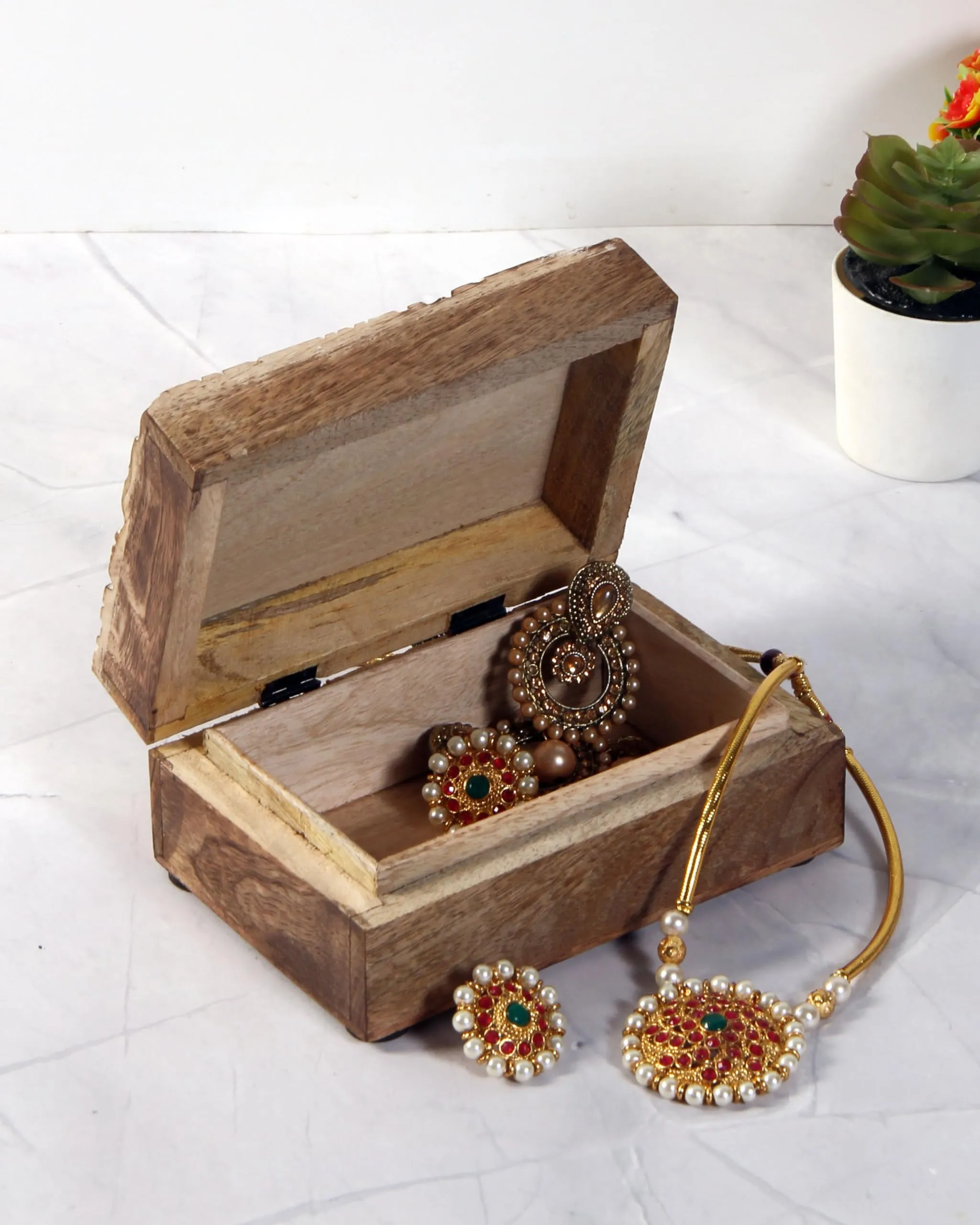 Christmas Gift Wooden Hand White Wash Leaf Design Jewelry Storage Box Holder | Tarot Card Trinket Keepsake Wooden Storage Box Perfect Gifts for Women 6x4x2.5 Inch