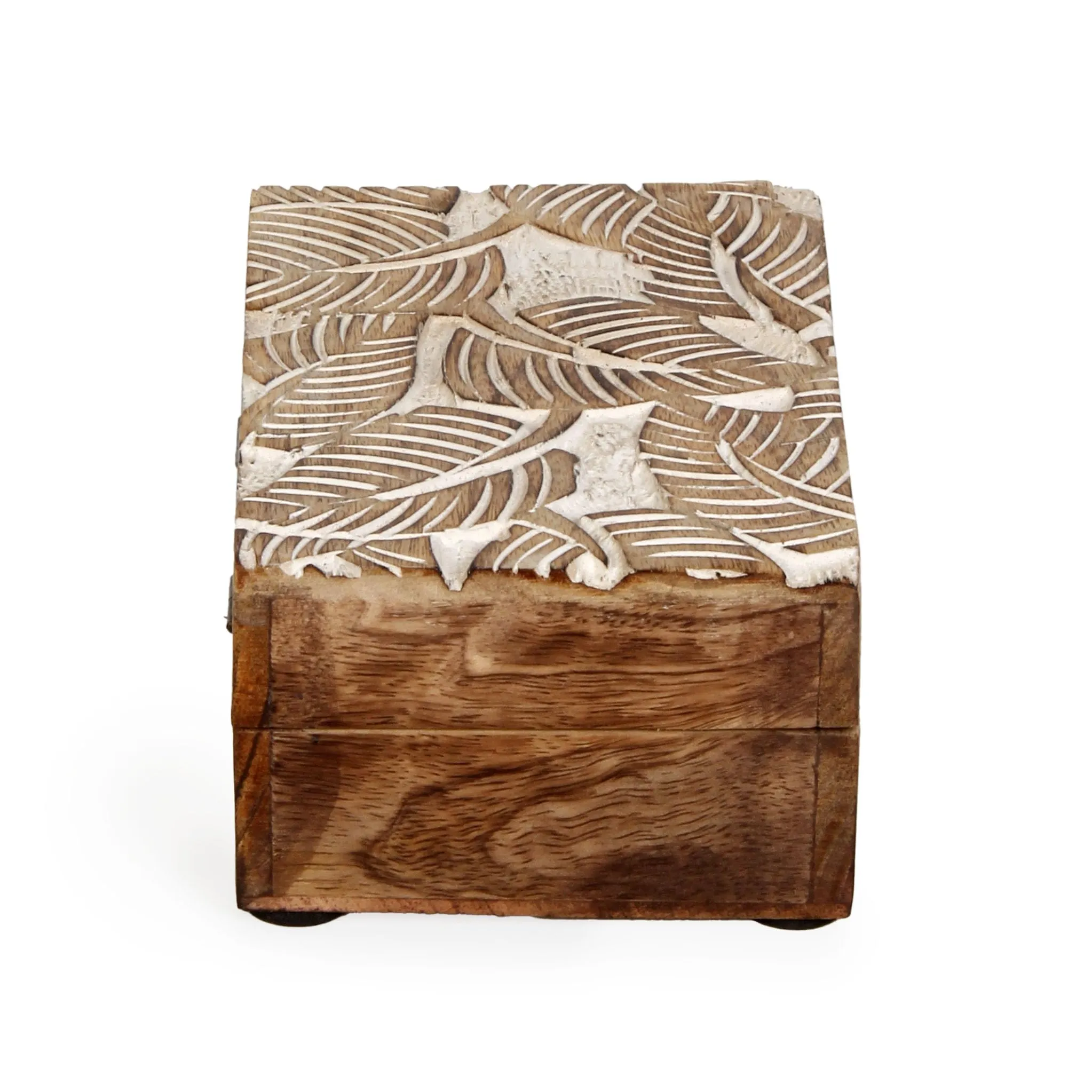 Christmas Gift Wooden Hand White Wash Leaf Design Jewelry Storage Box Holder | Tarot Card Trinket Keepsake Wooden Storage Box Perfect Gifts for Women 6x4x2.5 Inch