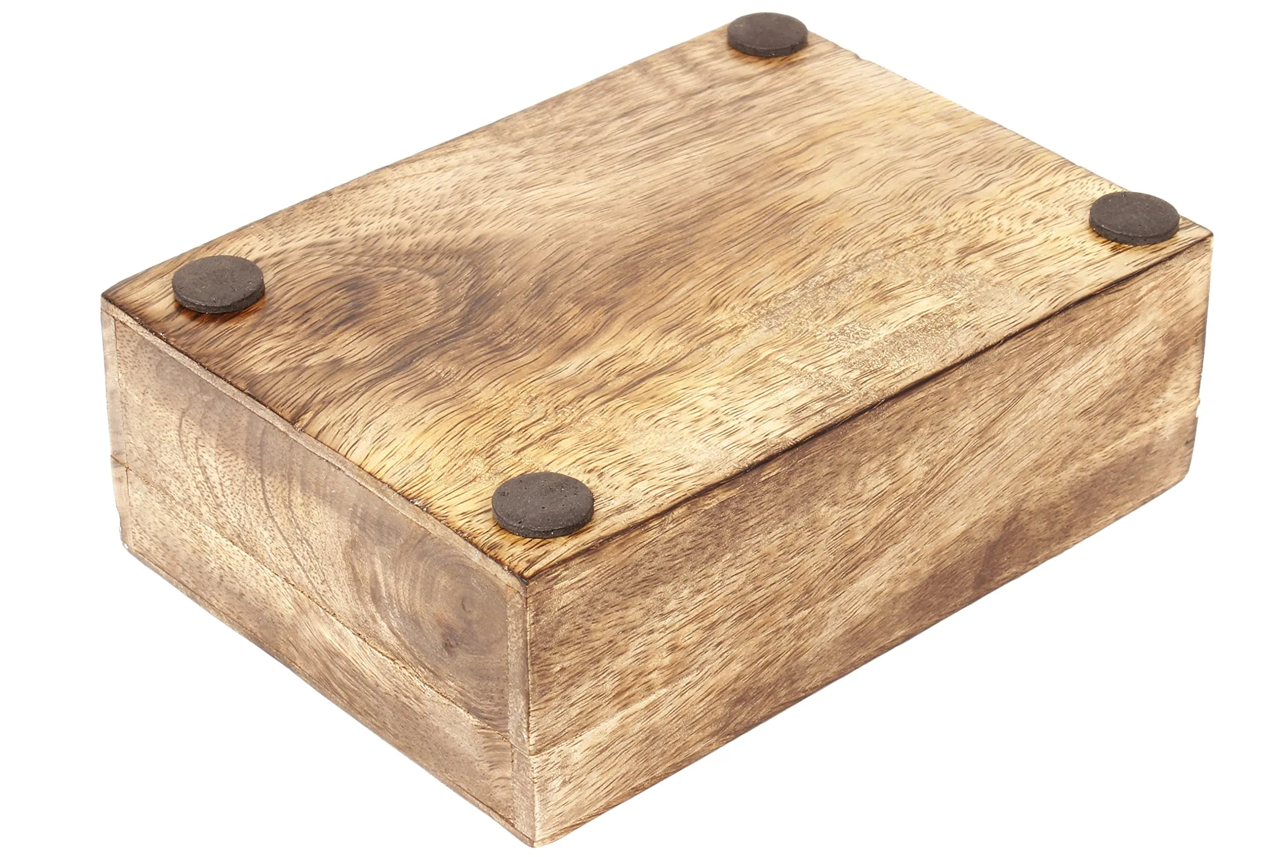 Christmas Gift Wooden Hand White Wash Leaf Design Jewelry Storage Box Holder | Tarot Card Trinket Keepsake Wooden Storage Box Perfect Gifts for Women 6x4x2.5 Inch
