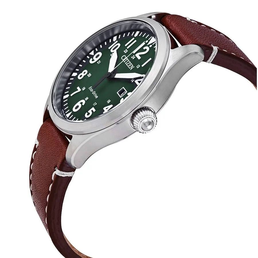 Citizen Chandler Eco-Drive Green Dial Dark Brown Leather Men's Watch BM6838-09X