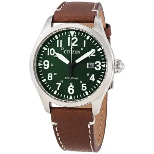 Citizen Chandler Eco-Drive Green Dial Dark Brown Leather Men's Watch BM6838-09X