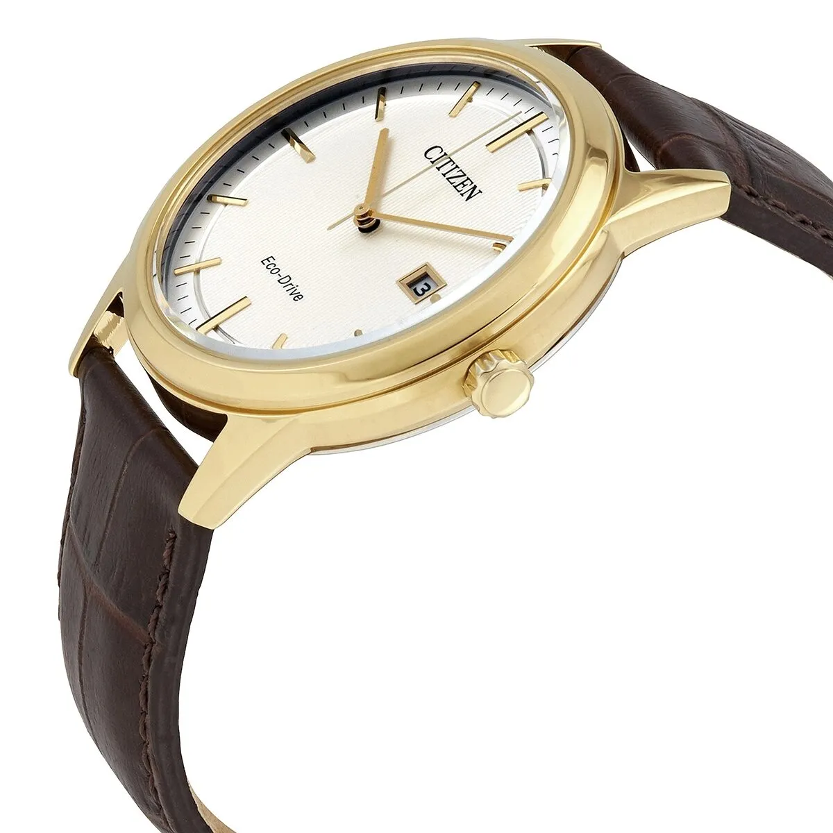 Citizen Quartz Silver Dial Brown Leather Men's Watch AW1233-01A