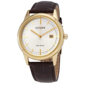 Citizen Quartz Silver Dial Brown Leather Men's Watch AW1233-01A