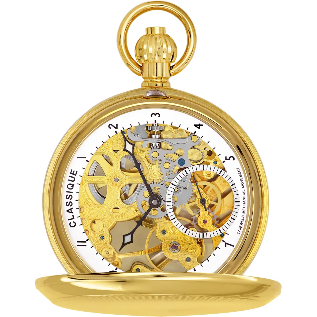 Classic Gold Mechanical Pocket Watch – Intricate Movement & Timeless Design