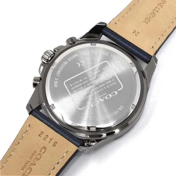Coach Kent Blue Leather Strap Grey Dial Chronograph Quartz Watch for Gents - 14602558