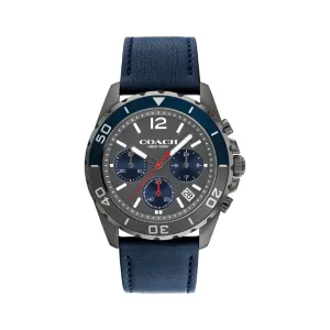 Coach Kent Blue Leather Strap Grey Dial Chronograph Quartz Watch for Gents - 14602558