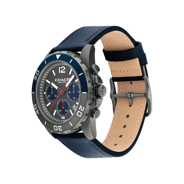 Coach Kent Blue Leather Strap Grey Dial Chronograph Quartz Watch for Gents - 14602558