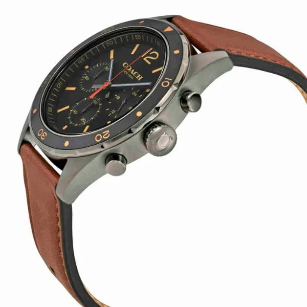 Coach Sullivan Brown Leather Strap Black Dial Chronograph Quartz Watch for Gents - 14602070