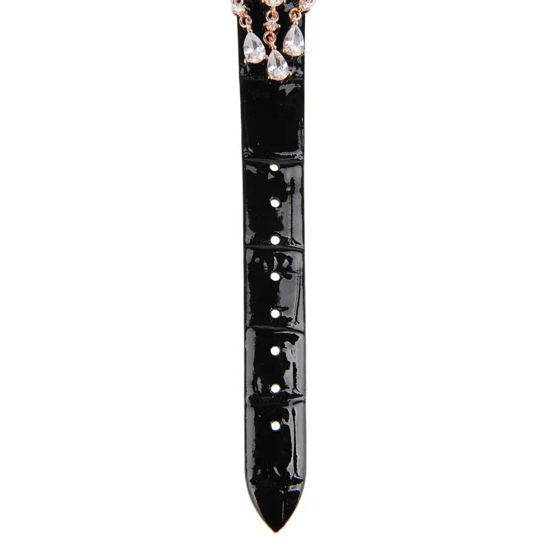 Crisathena Paris Chandelier Ladies MOP Dial Rose Gold Case Black Leather Strap Watch