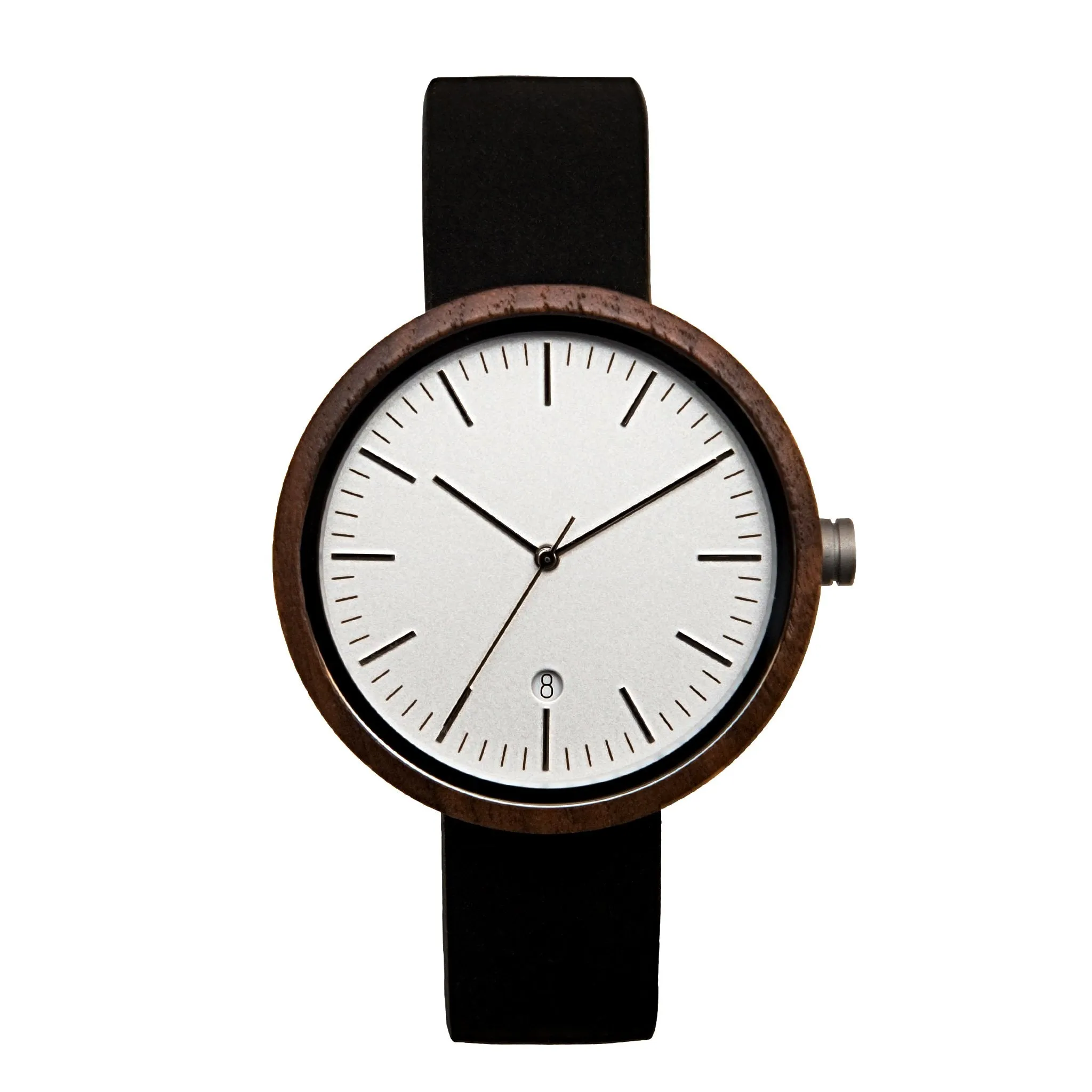 Cypress Black Walnut Minimalist Wood Watch - White Dial, Sapphire Crystal, Swiss Quartz Movement | Skyline Series