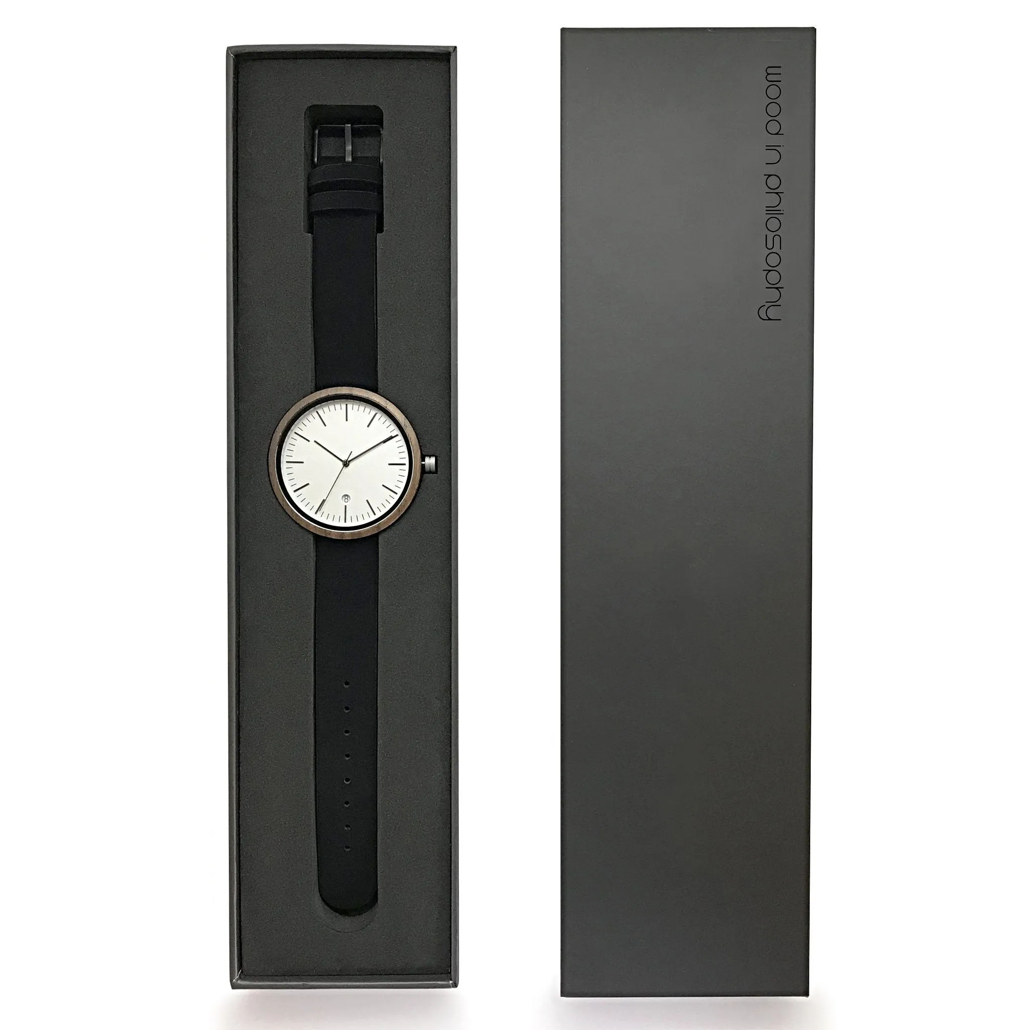 Cypress Black Walnut Minimalist Wood Watch - White Dial, Sapphire Crystal, Swiss Quartz Movement | Skyline Series