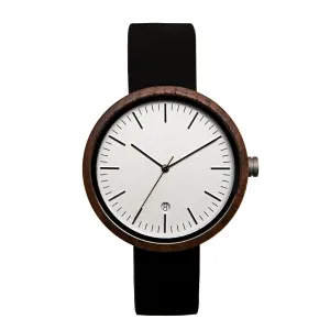 Cypress Black Walnut Minimalist Wood Watch - White Dial, Sapphire Crystal, Swiss Quartz Movement | Skyline Series