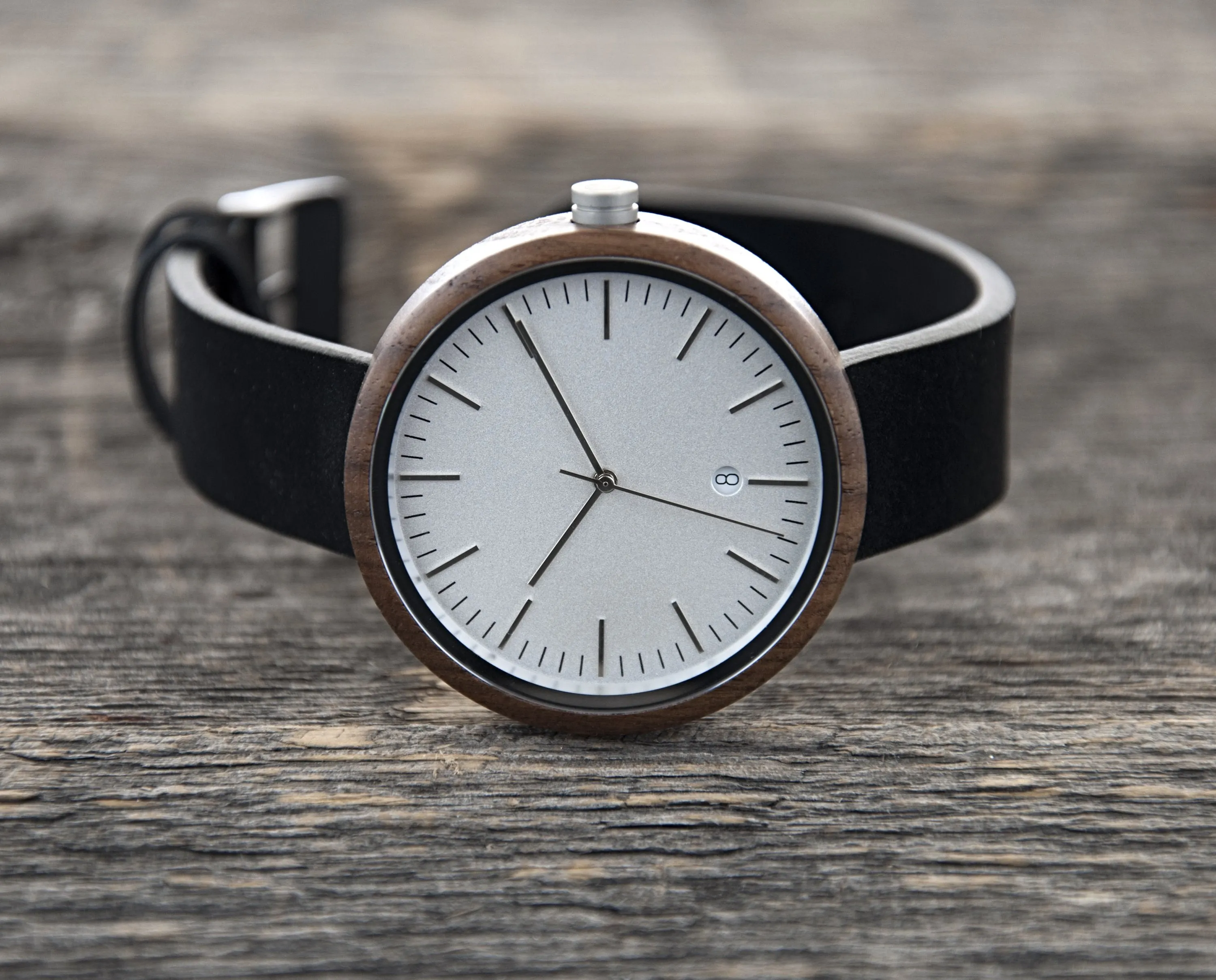 Cypress Black Walnut Minimalist Wood Watch - White Dial, Sapphire Crystal, Swiss Quartz Movement | Skyline Series