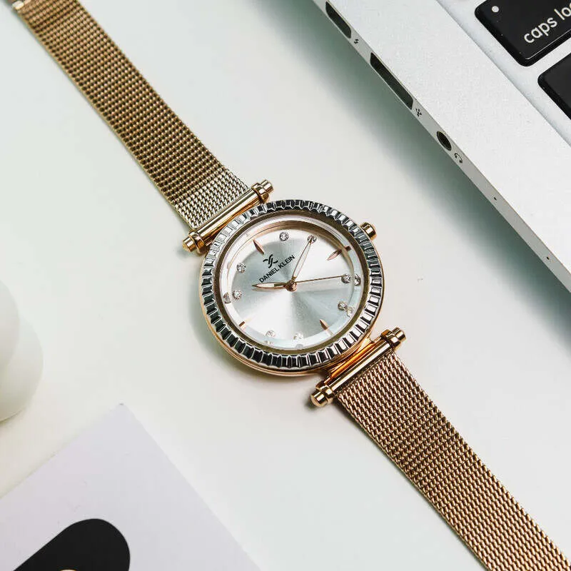 Daniel Klein Premium Women's Analog Watch DK.1.13185-3 Rose Gold Mesh Strap Watch | Watch for Ladies