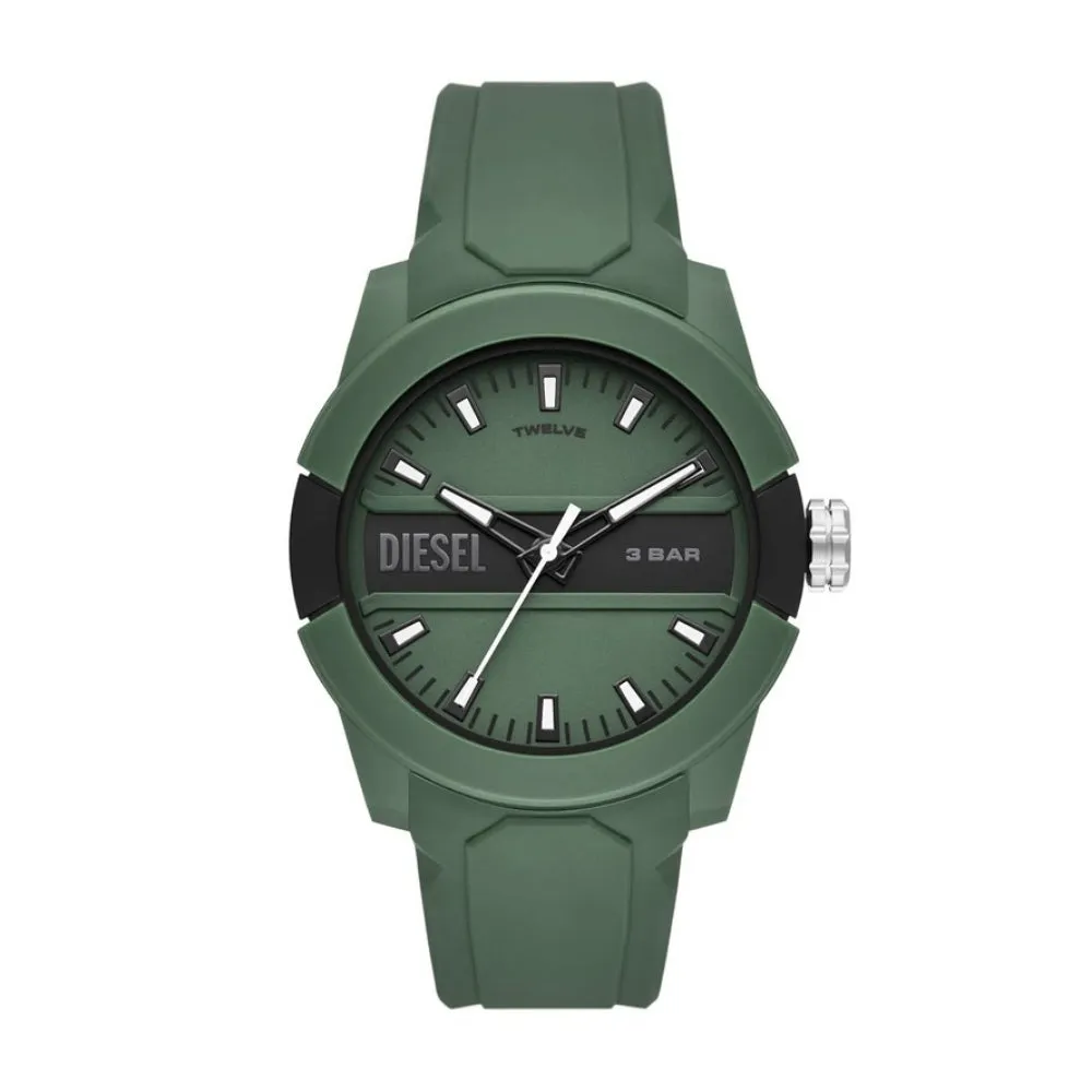 Diesel Men's Double Up Three-Hand Green Silicone Watch