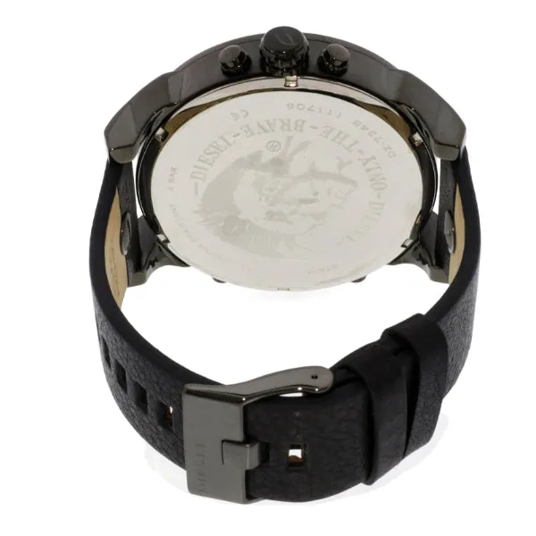 Diesel Mr Daddy Black Leather Strap Black Dial Chronograph Quartz Watch for Gents - DZ7348