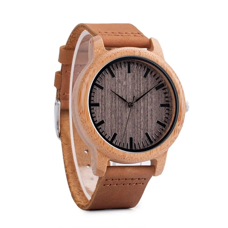 Elegant Genuine Leather Bamboo Wood Men's Watches