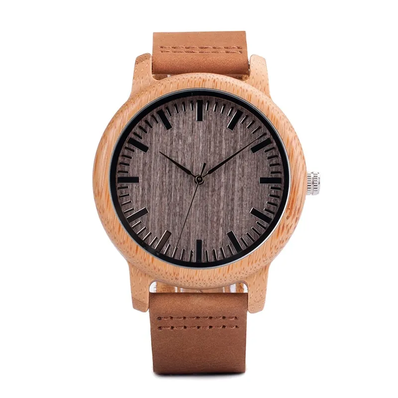 Elegant Genuine Leather Bamboo Wood Men's Watches