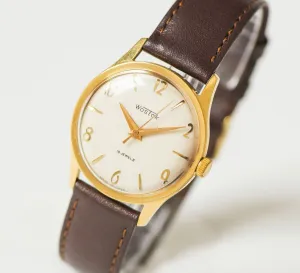 Elegant Men's Watch Wostok\East, gold plated men watch minimalist, shockproof watch him, Father's gift watch, new waterproof leather strap
