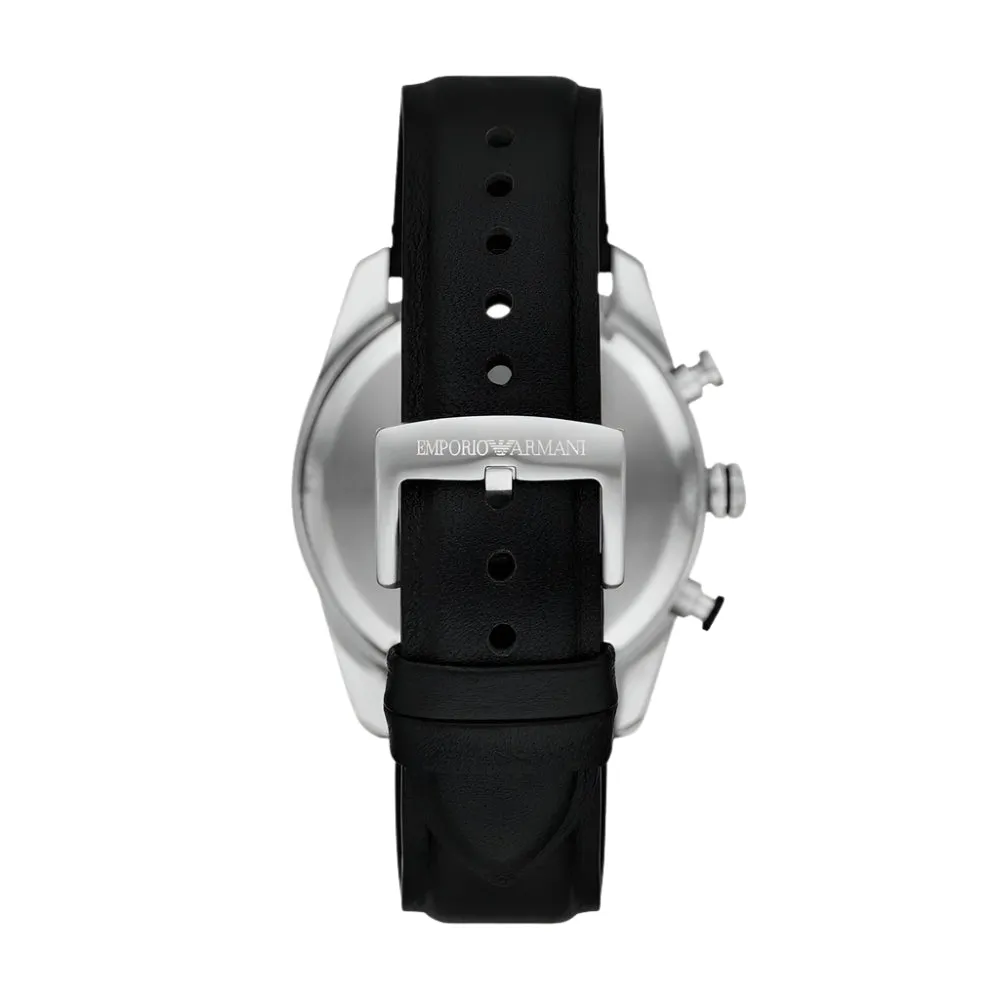 Emporio Armani Chronograph Gents Black Leather Strap Watch