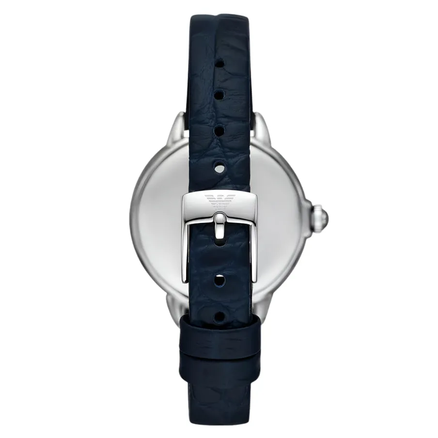 Emporio Armani Ladies Three-Hand Moonphase Blue Leather Watch