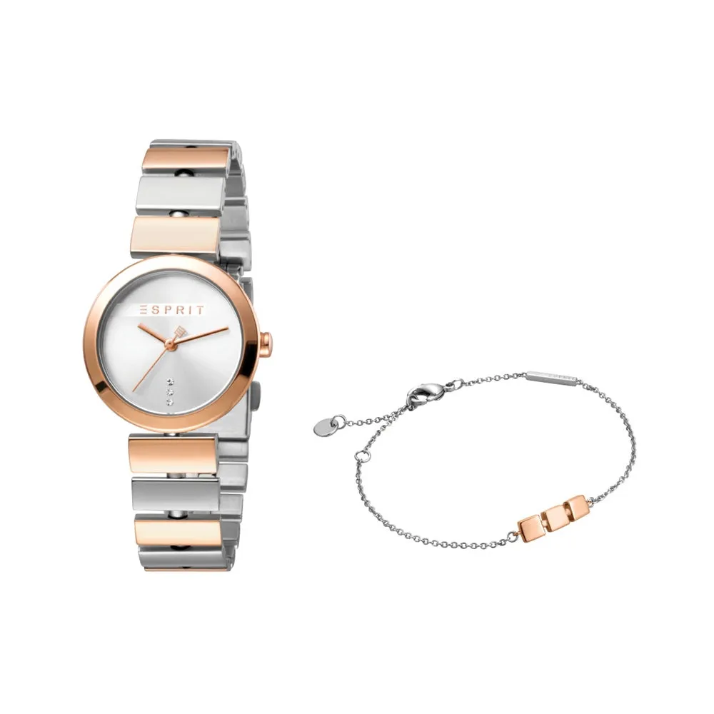 Esprit Ladies 2Tone Stainless Steel Watch Silver Color Dial & 2Tone Metal Bracelet