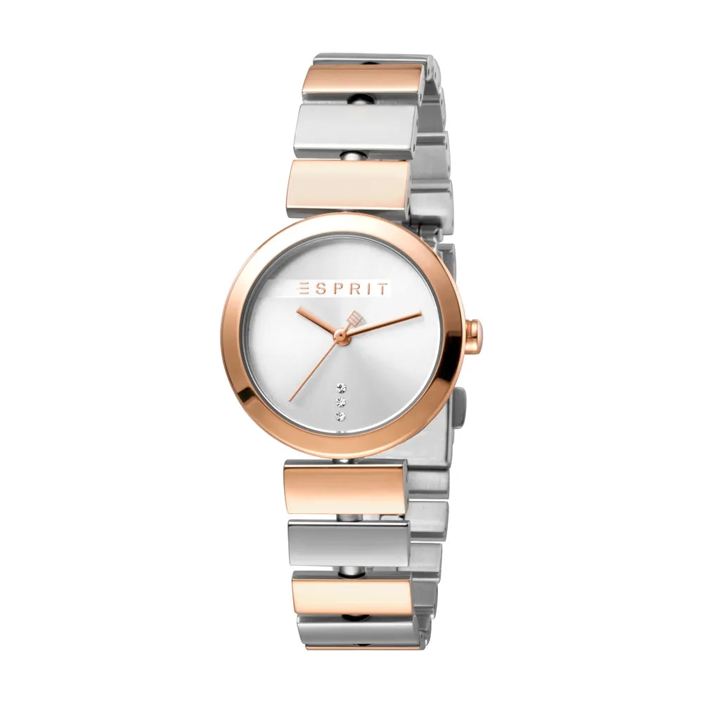 Esprit Ladies 2Tone Stainless Steel Watch Silver Color Dial & 2Tone Metal Bracelet