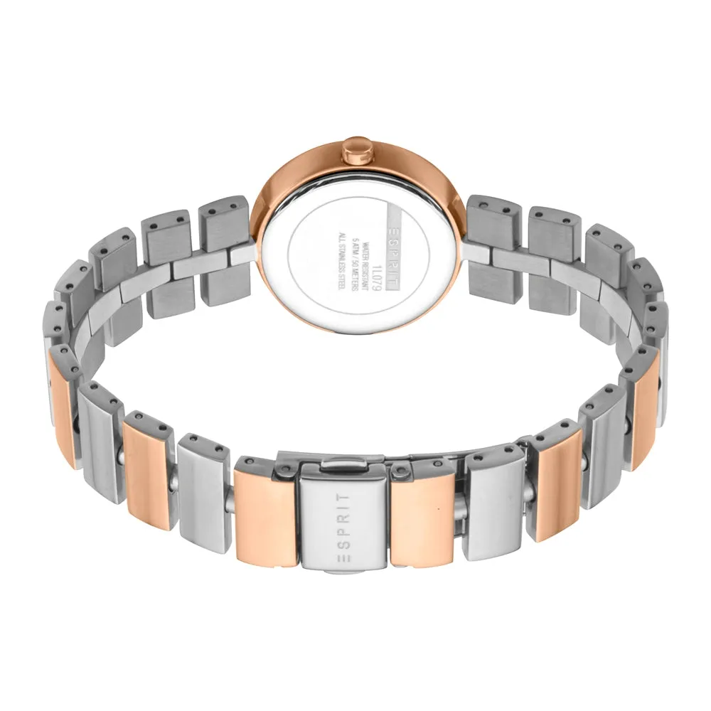Esprit Ladies 2Tone Stainless Steel Watch Silver Color Dial & 2Tone Metal Bracelet