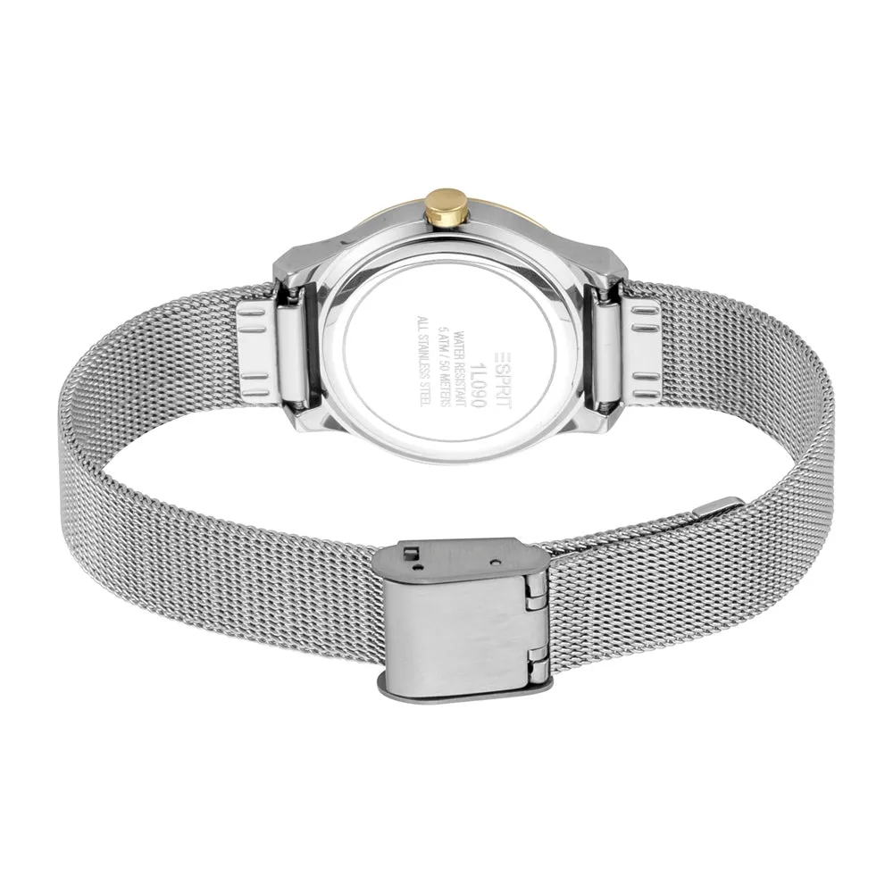 Esprit Ladies 2Tone Stainless Steel Watch Silver Color Dial & Mesh Bracelet