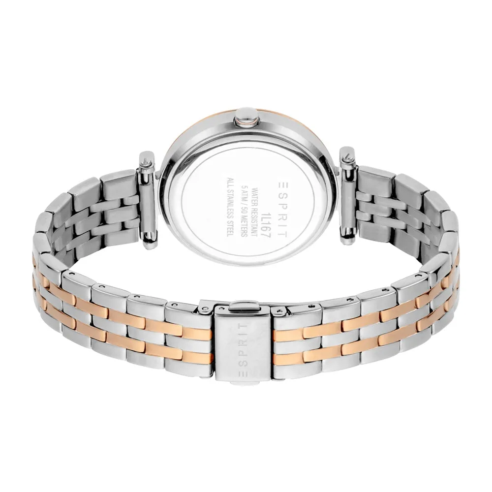 Esprit Ladies Two Tone Watch Silver Color Â Dial With Stone