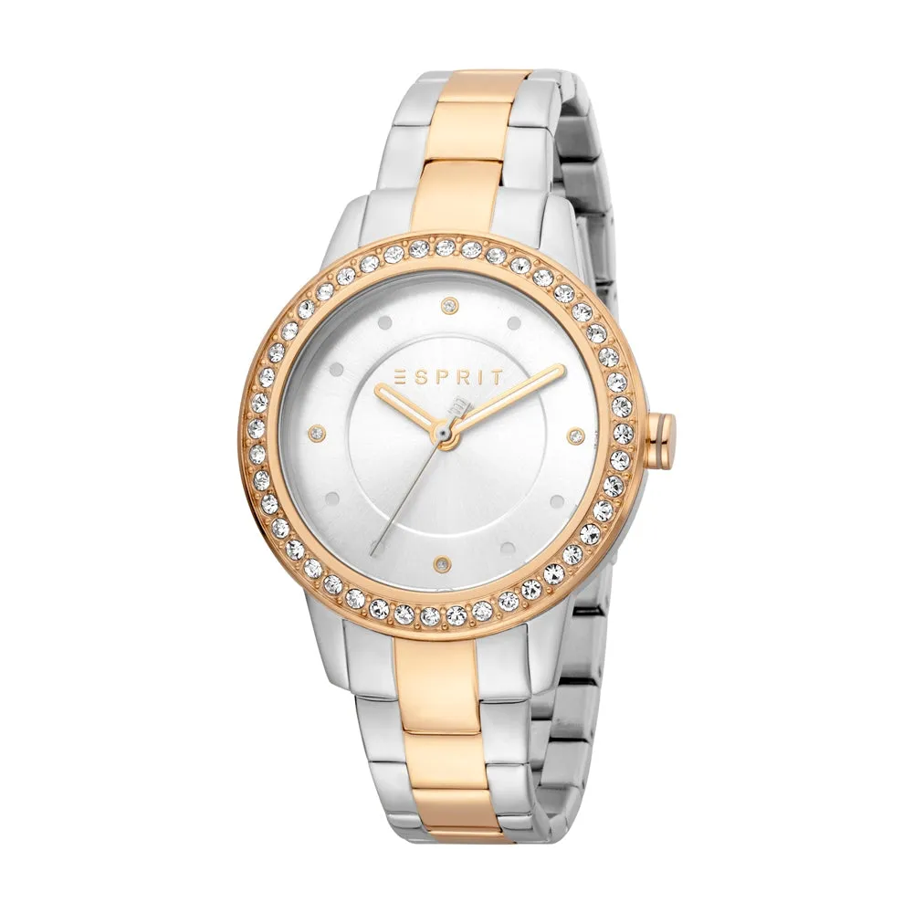 Esprit Ladies Two Tone Watch With Stone Silver Â Dial