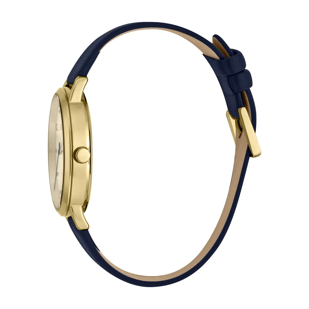 Esprit Ladies Watch Black Dial Leather Strap Golden Case With Stone Golden Dial