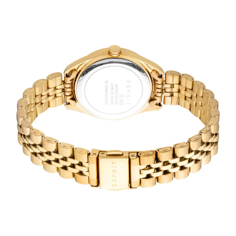 ESPRIT Women's Gold Color Case Watch with White MOP Dial and Metal Bracelet