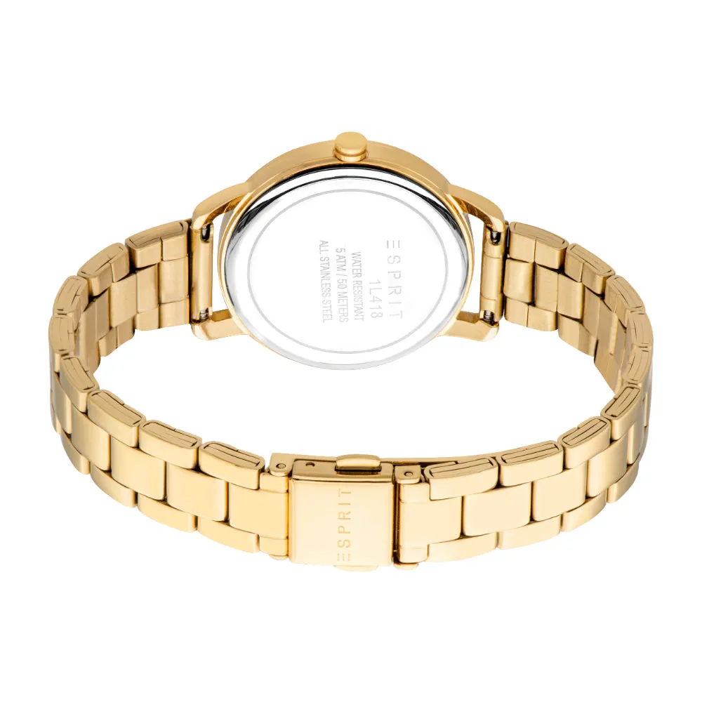ESPRIT Women's Watch Gold Color Case Dark Green Dial Gold Color Metal Bracelet