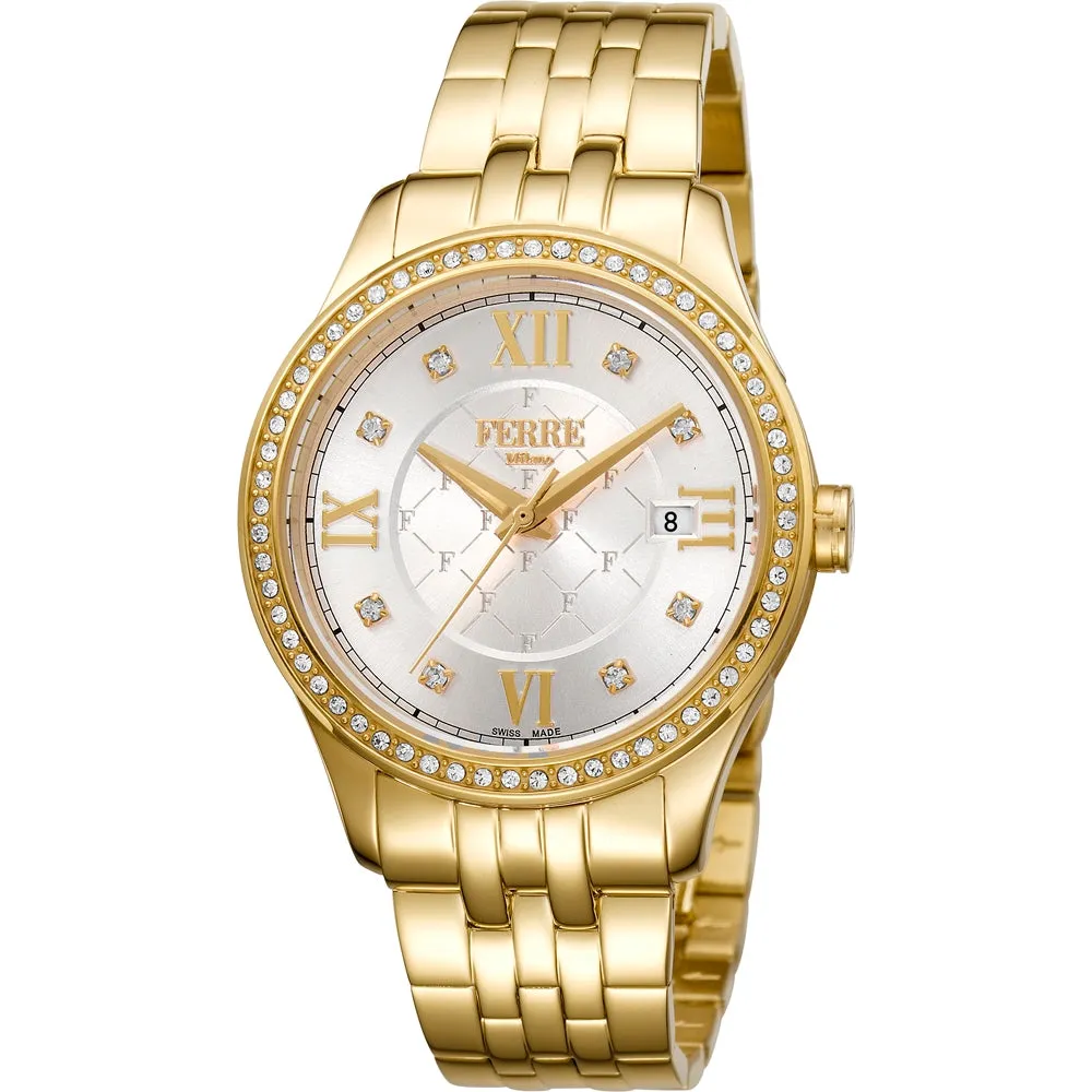 Ferre Milano Ladies Watch Golden Color Case & Bracelet With Stones