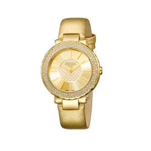 Ferre Milano Ladies Watch Golden Color Case With Stone & Golden Color Leather Strap
