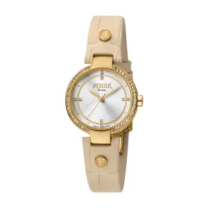 Ferre Milano Ladies Watch Ip Gold Case & Beige Leather Strap