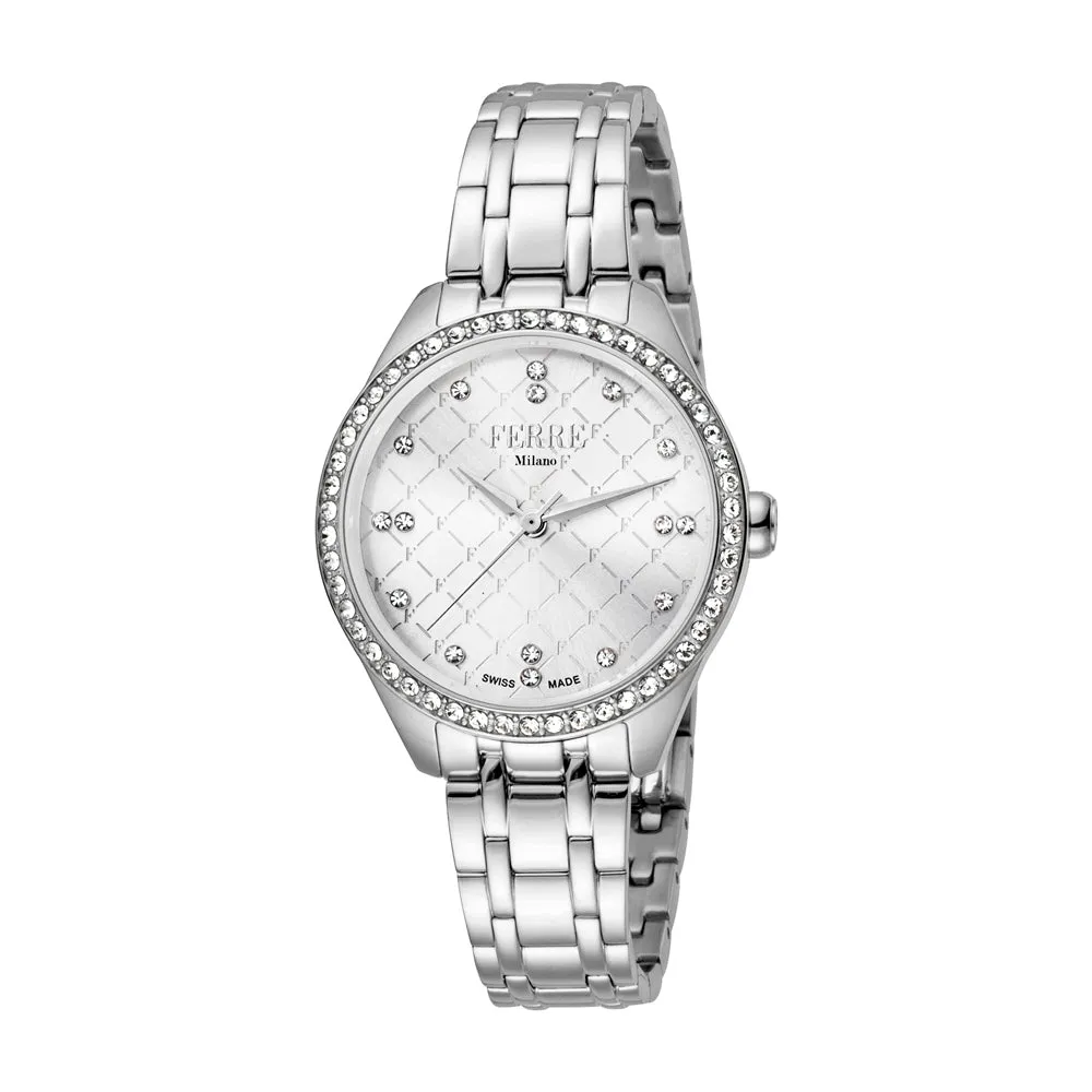 Ferre Milano Ladies Watch Stainless Steel Case & Bracelet With White Dial