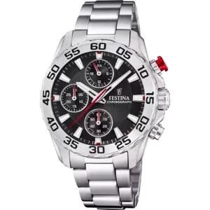 Festina Boy's Chrono Black Dial Silver Watch