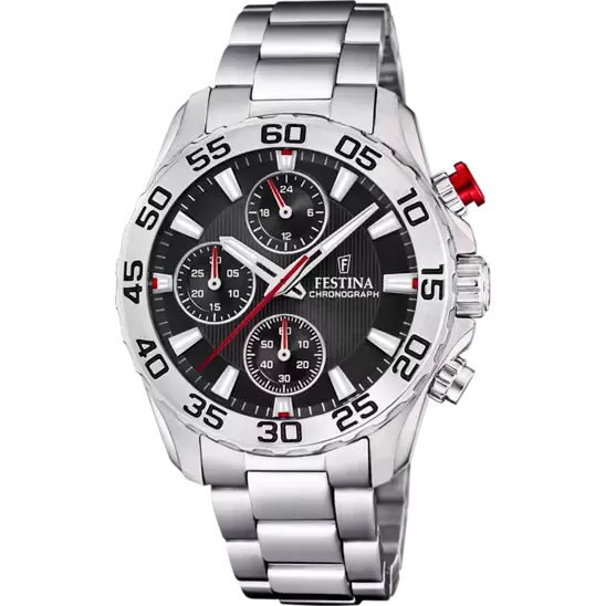 Festina Boy's Chrono Black Dial Silver Watch
