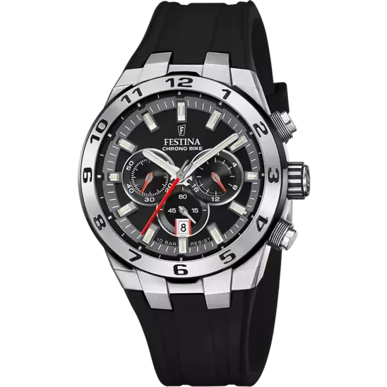 Festina Chrono Bike Gents Black Dial Black Rubber Strap Watch