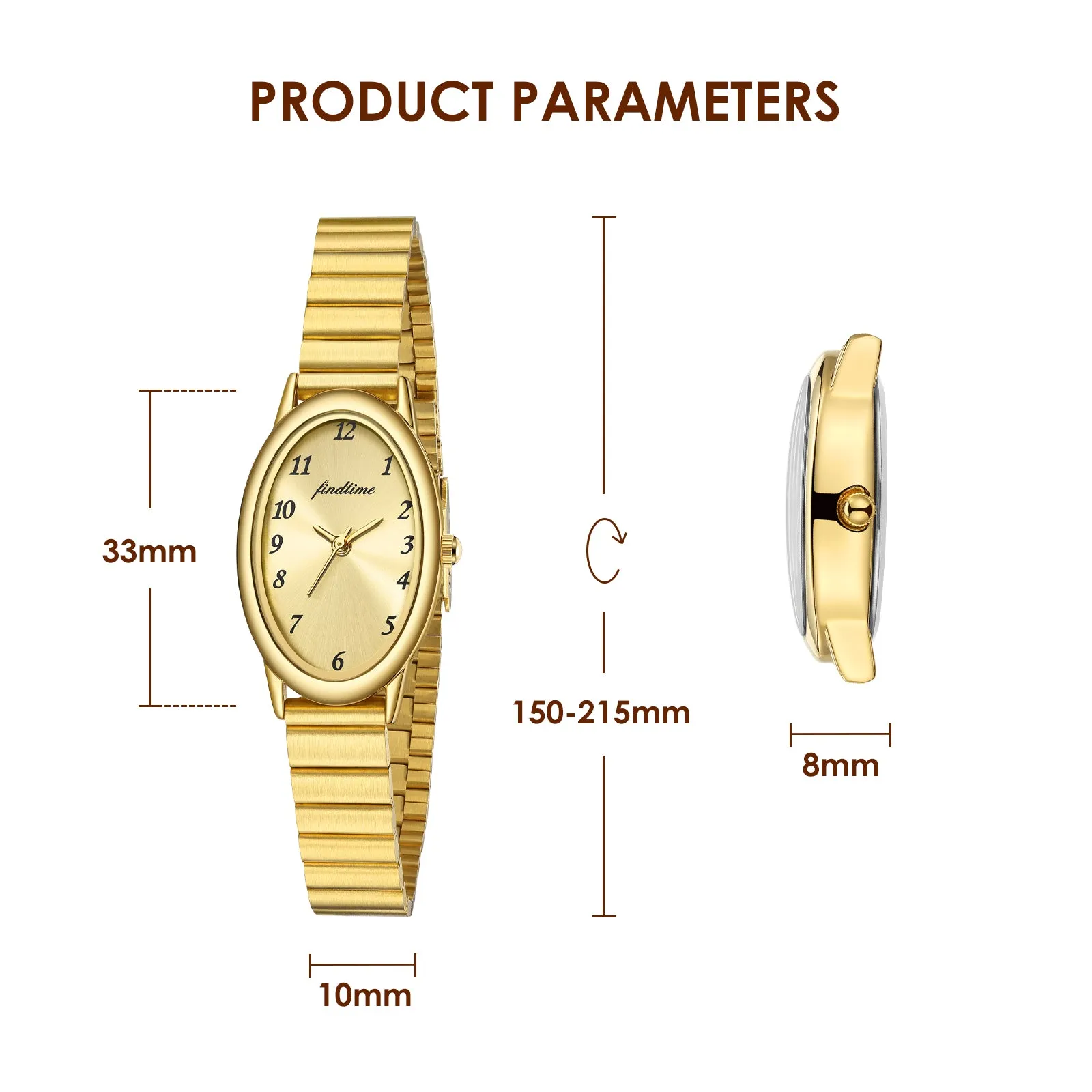 Findtime Ladies Watches Gold Watches for Women with Adjustable Watchband-A3005